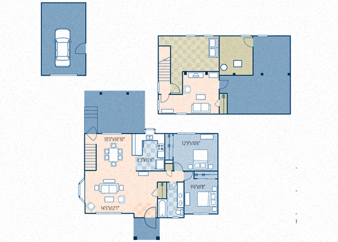 Floor plan for 2 beds, 1 bath, 1185 sqft